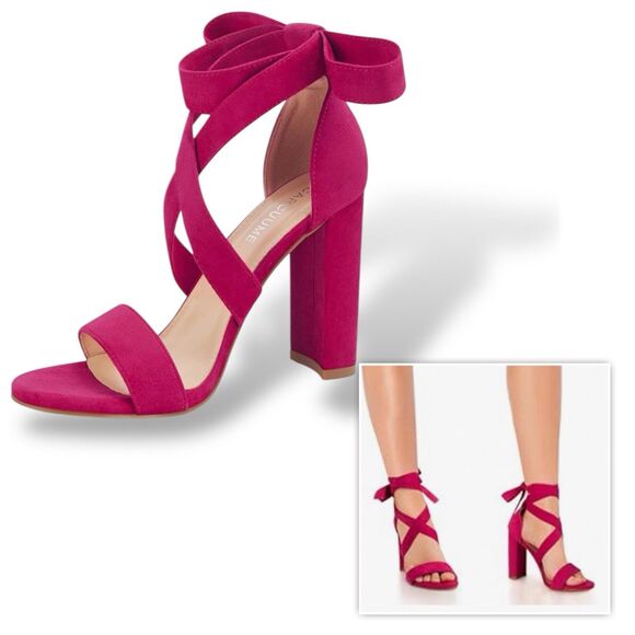 Carcuume Women’s Purple Pink Suede Strappy Ankle Wrap High Heel Shoes Size 9 - Picture 1 of 14